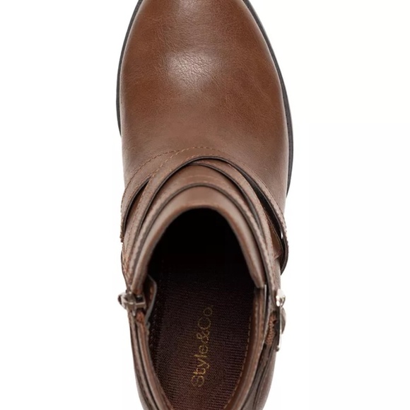 NEW Macy's , Style & Co Women's Zetaa Strappy Belt Heeled Booties Cognac ,Size 5 - Picture 8 of 8